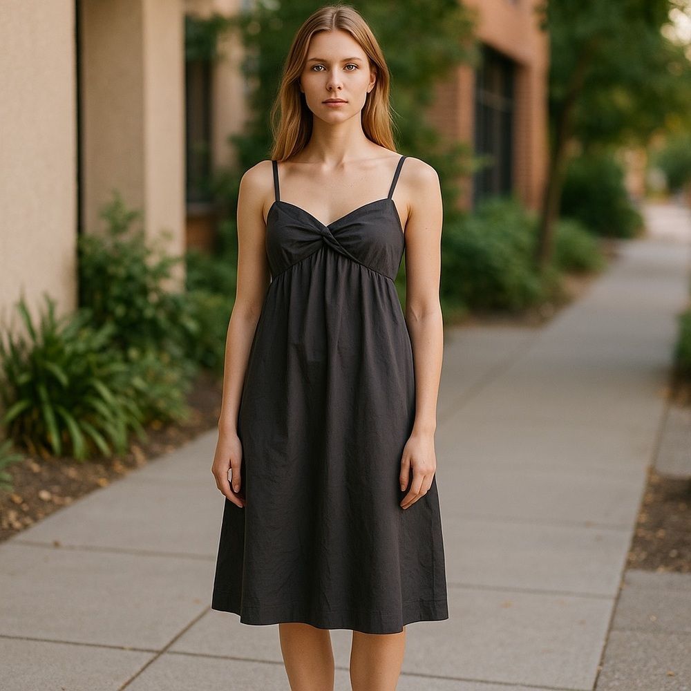 LOFT Charcoal Black Spaghetti Strap Midi Dress 4
